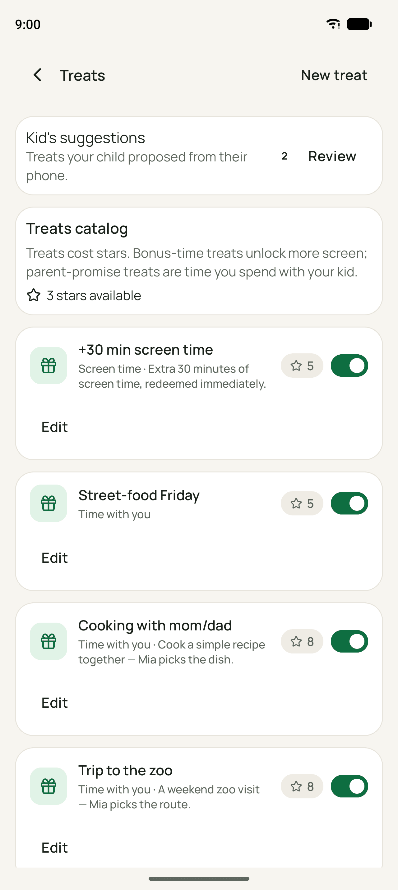Wardenly parent app treats catalog with star costs and kid suggestions